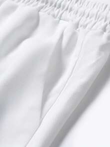 Manfinity Homme 男士純色單排扣短袖襯衫搭配抽繩腰長褲休閒日常套裝 - 藍色 - 查看 5