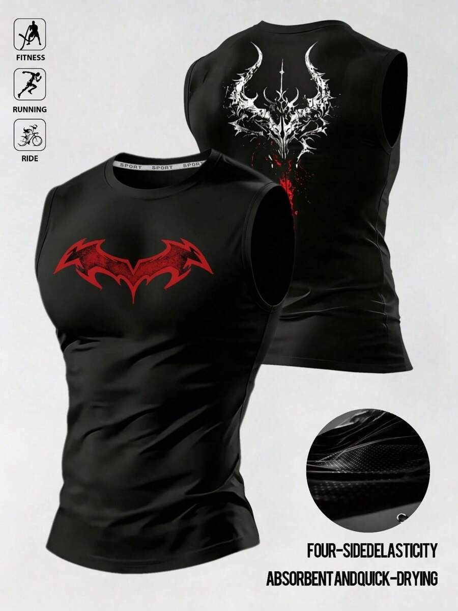 Acti Log Men's Bat Print Sports Tank Top - Black - View 1