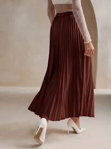 Anewsta Women's Solid Color Elegant Pleated Skirt Maxi Women Outfit - Rust Brown - View 2