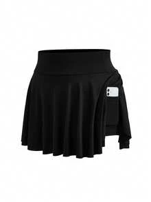 SHEIN Cheerettes 女款大尺碼純色休閒健身裙褲，附口袋 - 黑色 - 查看 7