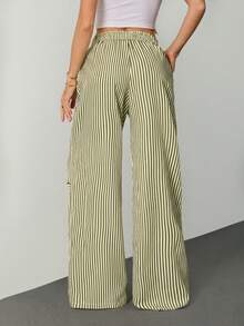 SHEIN Tall Women's Autumn Basic Olive Green Wide Leg Sweatpants Vacation Casual - Olive Green - View 2