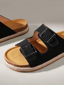 Solecia Ladies Summer Round Toe Platform Belt Buckle Decorative Fashion Sandals - Black - View 9