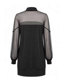 LUMIGAL Elegant Sexy Casual Mesh Patchwork Sheer Short Dress, Black, Spring/Summer/Autumn, Date Night Out Date Night/Commute/Daily/Office Halloween - Black - View 4