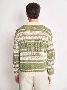 Manfinity LEGND Men's Colorblock Casual Versatile Daily Wear Cardigan Holiday Festival Autumn Streetwear Winter - Green - View 2