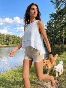 Exploreva Exploreva Tank Top Wanita Kasual Musim Panas Warna Polos untuk Aktivitas Luar Ruangan - Biru - View 1