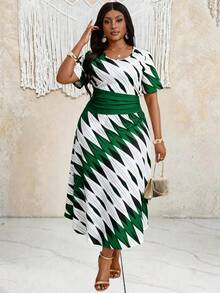 Villa Velisse Multicolored, Elegant, Plus-Size Dress. - Multicolor - View 1