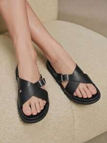Solecia Ladies Fashion Black Comfortable Flat Boken Beach Sandals - Black - View 10