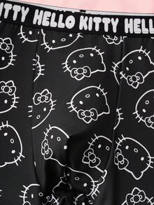 HELLO KITTY AND FRIENDS | SHEIN 男士柔软舒适猫咪字母图案腰带平角裤 - 黑色 - 查看 4