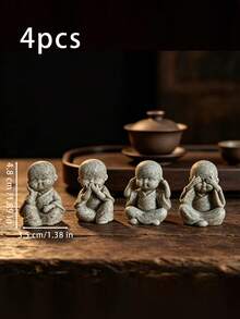 4 Buah Figur Biksu Buddha Kecil Kreatif, Dekorasi Rumah, Ornamen Meja, Aksesoris Lanskap Mini, Hadiah - Beraneka warna - View 4