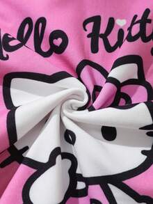 HELLO KITTY AND FRIENDS | SHEIN 女嬰字母印花短袖T恤與短褲休閒套裝 - 粉色 - 查看 8