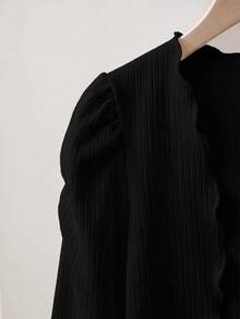 SHEIN 女童優雅飾邊長袖抓皺袖秋季夾克外套 - 黑色 - 查看 4