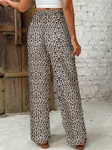 SHEIN Frenchy Women's Leopard Print Elastic Waist Casual Wide Leg Pants - Multicolor - View 2