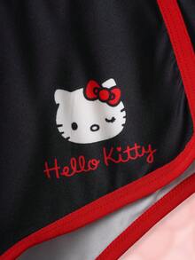 HELLO KITTY AND FRIENDS | SHEIN Celana Pendek Kasual Wanita Motif Kartun Lucu dengan Warna Kontras - Hitam - View 4