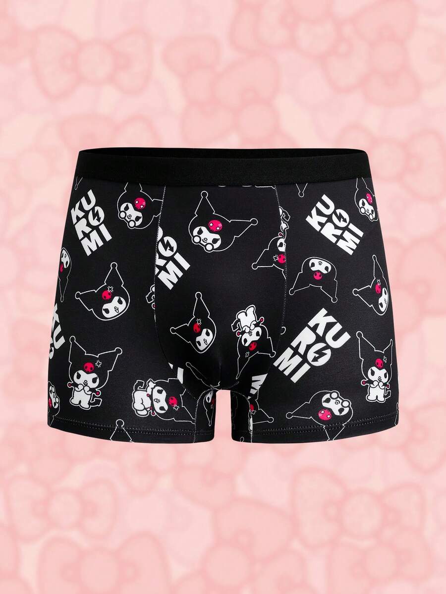 HELLO KITTY AND FRIENDS | SHEIN 男士時尚卡通印花四角內褲 - 黑色 - 查看 1