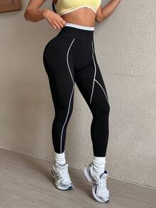 Dewbera Dewbera Legging Olahraga Wanita Slim Fit dengan Garis Kontras di Bagian Pinggang - Hitam - View 6