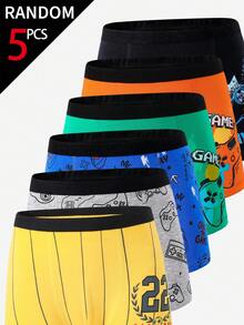 [5 Random Piece] Young Boys Trunks-5 Packs Random Designs Colorful Patterns Elastic Waist Comfortabl - Multicolor - View 7