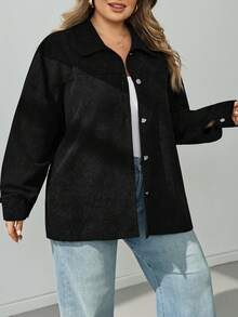 SHEIN CURVE+ 女款大尺碼黑色休閒夾克，秋冬晚餐穿搭 - 黑色 - 查看 6