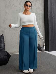 SHEIN EZwear 休閒復古綠色直筒大尺碼長褲 - Fresh Green - 查看 3
