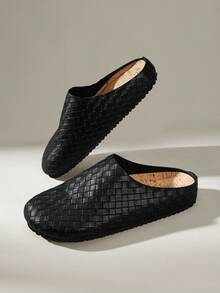Solecia Retro Checkered Woven, Cork Insole Foot Cover Without Heel, Casual Sandals Bottom Closed Toe Half - Black - View 10