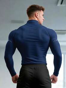 GymBeat 男士槓鈴圖案休閒日常運動T恤 - 寶藍色 - 查看 2