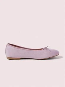 CUCCOO DOLLMOD Women's Light Purple Suede Ballet Flats, Bowknot Lace-Up Flat Shoes, Suitable For Casual Daily Wear Fall Shoes - Light purple - View 5