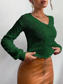 EURMUSE Women's Casual Twist Knit Button-Up Cardigan, Autumn/Winter,Cardigans,Long Cardigans Woman,Petite,Tall - Dark Green - View 3