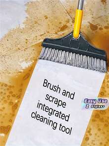 1Pc Long Handle 2-In-1 Floor Gap Cleaning Brush, 180° Rotatable V-Shaped Double Sided Scrubber With Angled Brush & Scraper, Sturdy Plastic Household Cleaning Tool For Bathroom, Toilet, Kitchen, Hotel And Commercial Cleaning - Cleaning Brush - View 1