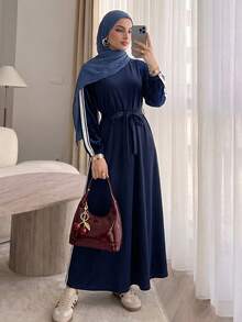 Solavon Gaun Sweatshirt Kasual Lengan Panjang Raglan dengan Garis Samping untuk Wanita - Royal Blue - View 6