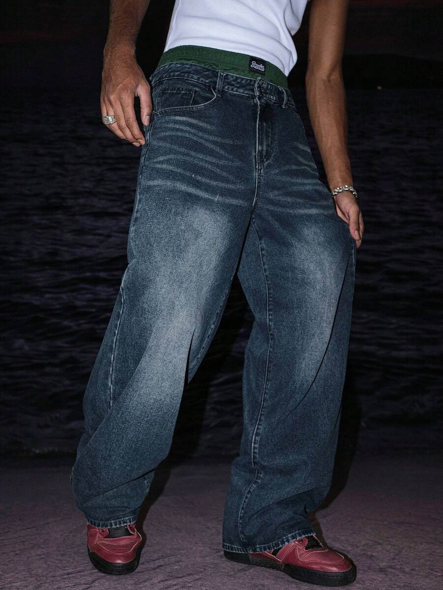 STEELVANCE Unisex Washed Blue Cat Whisker Denim Jeans - Blue - View 1