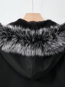 Teen Boys British Style Mid-Length Parka Jacket With Faux Fur Collar - Black - View 6