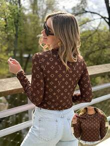 DrmWander Casual Women's All-Over Print Crew Neck Long Sleeve T-Shirt For Daily Wear - Multicolor - View 5