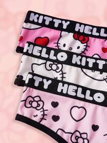 HELLO KITTY AND FRIENDS | SHEIN 女士舒适猫咪印花字母胶带丁字裤 - 粉色 - 查看 3