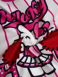 HELLO KITTY AND FRIENDS | SHEIN Setelan Kaos Lengan Pendek Bergaris dan Rok Belahan untuk Anak Perempuan - Berwarna merah muda - View 5