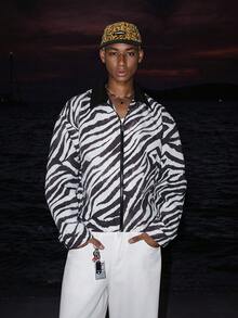 STEELVANCE Men's Casual Jacket, Black And White Zebra Pattern, Zipper Design, Suitable For All Seasons - White - View 4