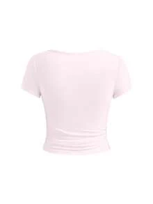 ROMWE Anime Cute Rabbit Heart Bow Floral Rose Butterfly T-Shirt & Shorts Women 2 Pieces Set - Pink - View 6