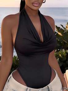 ADELE GRISONI 女式休闲垂坠领露背紧身衣 - 黑色 - 查看 6