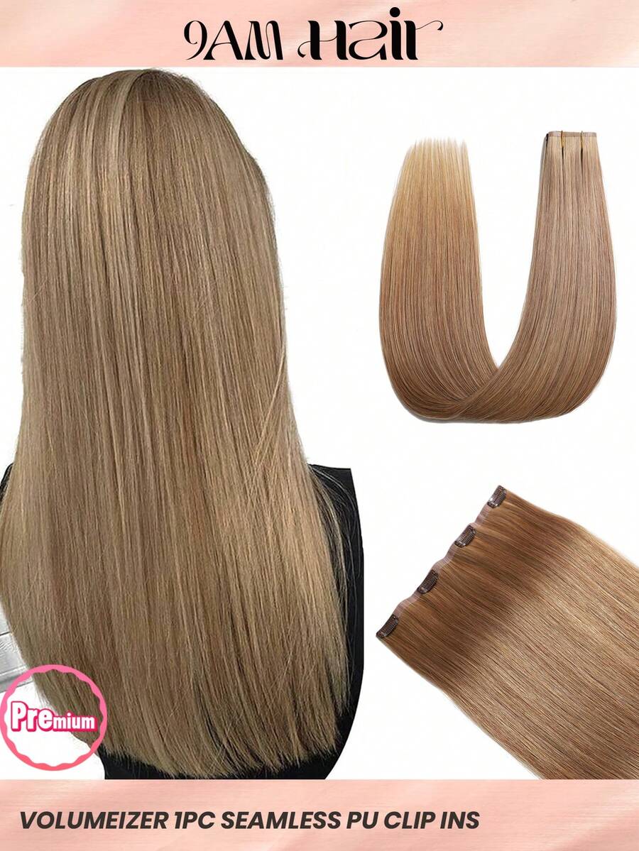 Seamless Clip Ins 丰盈接发 55克 1片 27号焦糖棕色 100%高品质毛鳞片顺滑 Remy真人发 无痕PU夹式接发 - S27 - 查看 1