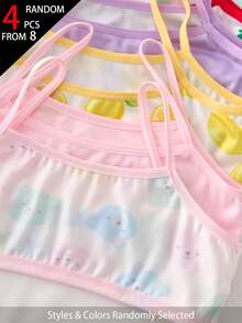 4件組隨機盲盒女童幼兒內褲，水果草莓檸檬印花組合系列與可愛貓咪印花，多色組合，柔軟光滑觸感，針織布料製成，高彈性內褲套裝，適合日常基本需求、運動穿著，親膚舒適，四季輕便衣物 - 彩色 - 查看 3