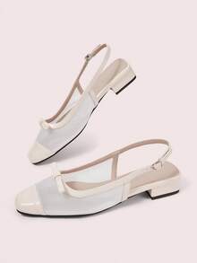 CUCCOO DOLLMOD Women's Exquisite Square Toe Beige Simple Commuter Workplace Wear Low Heel Thick Heel Shoes Exposed Heel Shoes - 網/白 - 查看 10