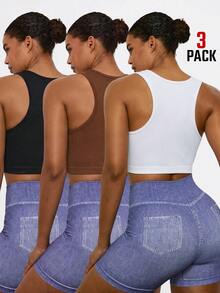 Voyena Damen-Sport-Tanktop in Große Größen aus geripptem Strick, Fitness-Tanktop, figurbetontes Tanktop-T-Shirt - Verschiedenfarbig - Übersicht 12