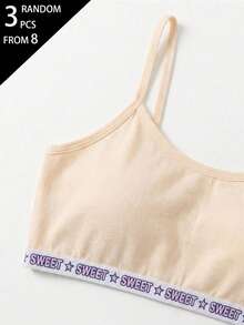 3 Random Piece Women's Teenager Multi-Color Simple Sweet LOVE Series Letter Webbing Basic Letter Contrast Color Solid Color Camisole Underwear - Multicolor - View 3