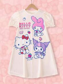 HELLO KITTY AND FRIENDS | SHEIN 1 Stück Lässiges Cartoon-Muster Kleid für Tween-Mädchen - Aprikosenfarben - Übersicht 1