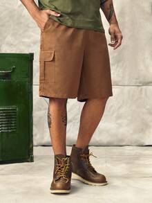 Norleigh Men's Summer Casual Street Solid Color Multi-Pocket Cargo Shorts - Coffee Brown - View 4