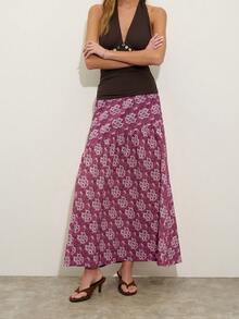 Nöista Asymmetric Long Skirt With Combination Of Stripe Direction. - Dusty Pink - View 5