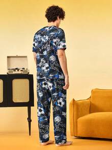 Notgurli Men's All-Over Print Crew Neck Short Sleeve & Long Pants Loungewear Set - Multicolor - View 2