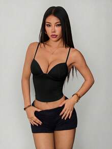 Vivamere Longline Corset Bustier Tank Top With Underwire Support And Adjustable Straps - Black - View 5