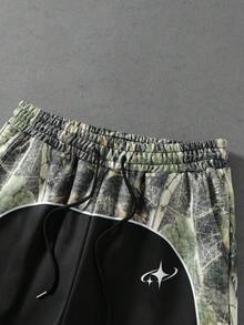 ROMWE MEN 男士樹影迷彩拼接機能印花街頭風寬鬆運動長褲 - 黑色 - 查看 2