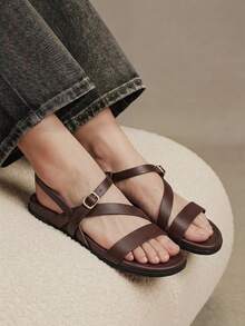 Solecia Women's Simple Comfortable Flat Casual Brown Sandals For Daily Wear, Travel And Vacation - Brown - View 10