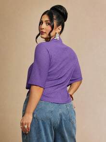 SHEIN BAE Plus Size Women's Solid Color Ruched Fitted Versatile Casual T-Shirt Fall - Purple - View 5