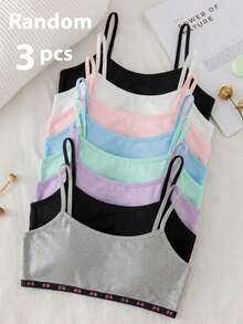 3pcs/Set Girls Big Tween Girl Black White Gray Bow Ribbon Hem Solid Color Simple Sweet Basic Comfortable Soft Camisole Underwear - Multicolor - View 1